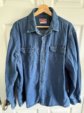 Wrangler Premium Quality Denim Button Up Shirt Men’s XL Long Sleeve 100% Cotton